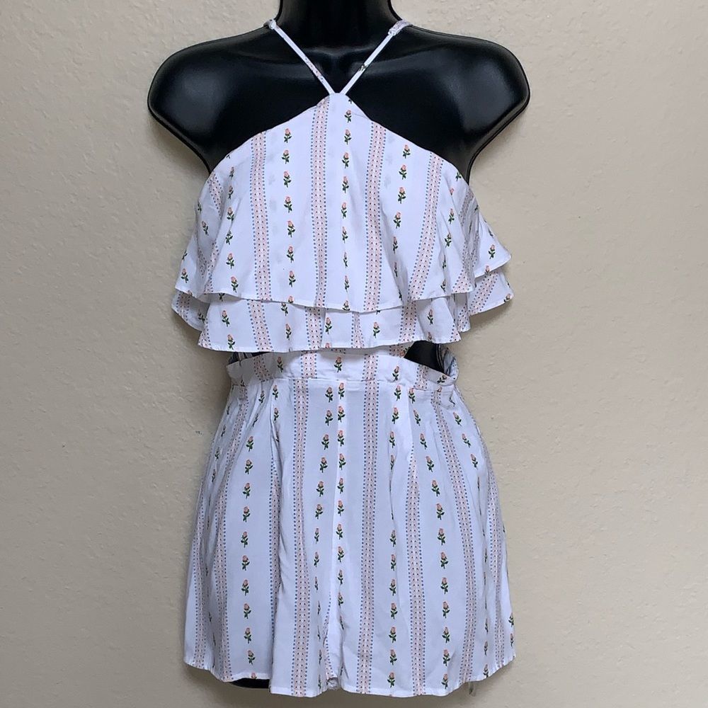 Forever21 floral cutout halter neck romper